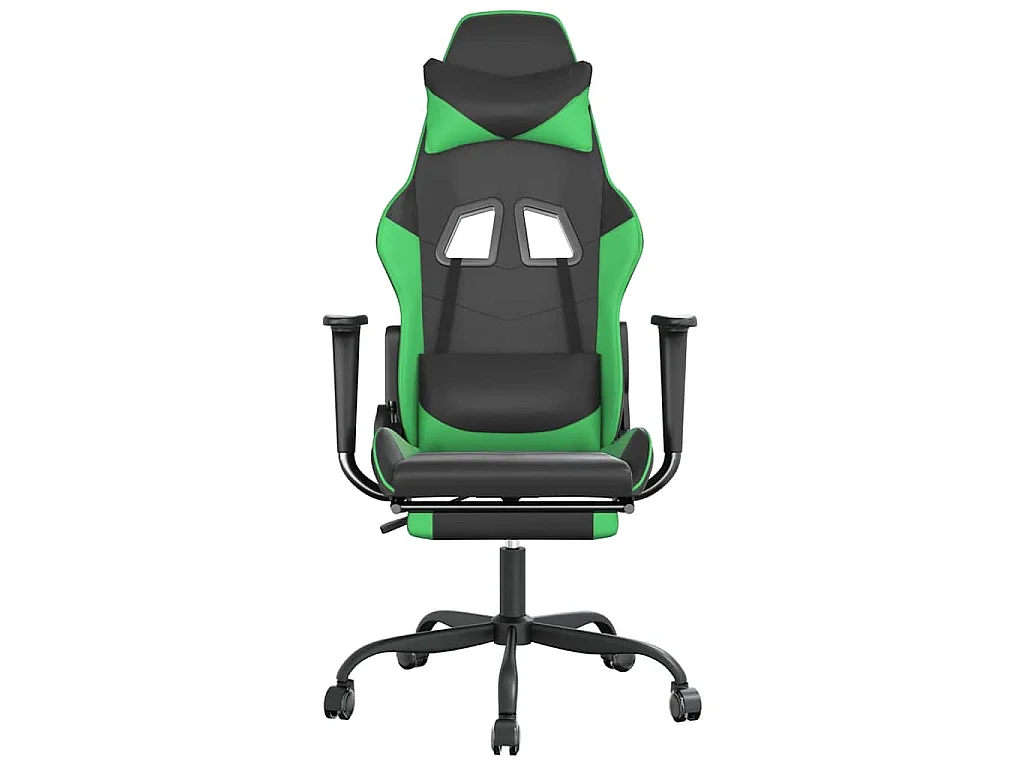 Chaise de jeu de massage et repose-pied Noir et vert Similicuir