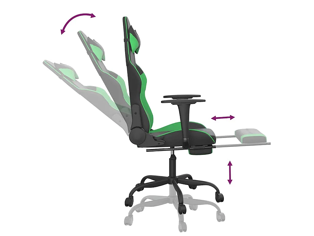 Chaise de jeu de massage et repose-pied Noir et vert Similicuir