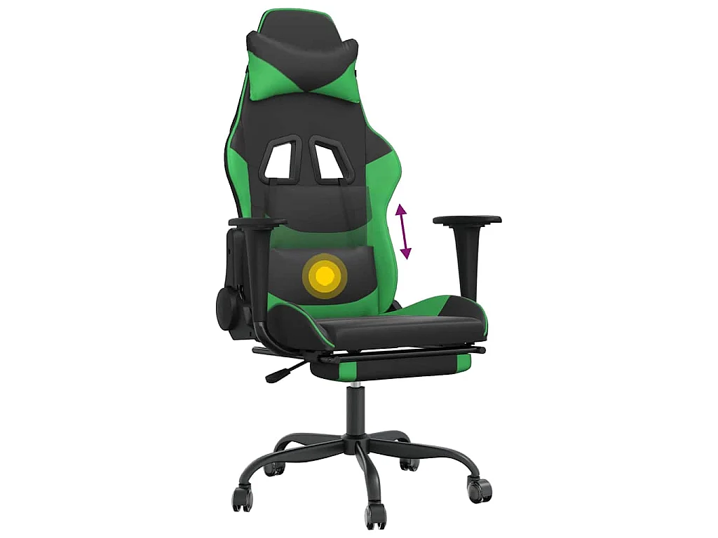 Chaise de jeu de massage et repose-pied Noir et vert Similicuir