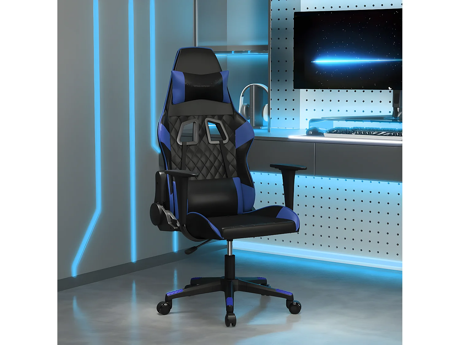 Chaise de jeu Noir et bleu Similicuir