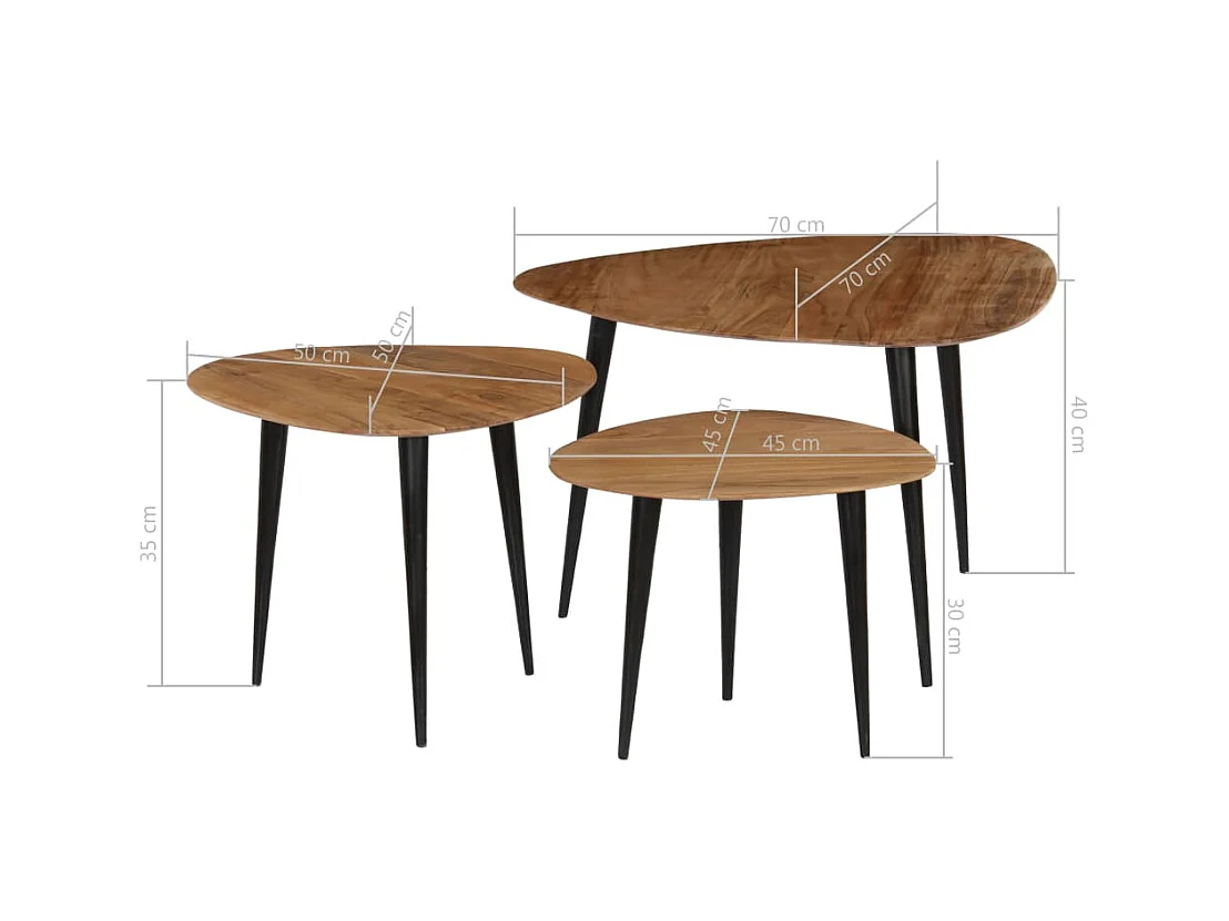 3-tlg. Couchtisch-Set Massivholz Akazie