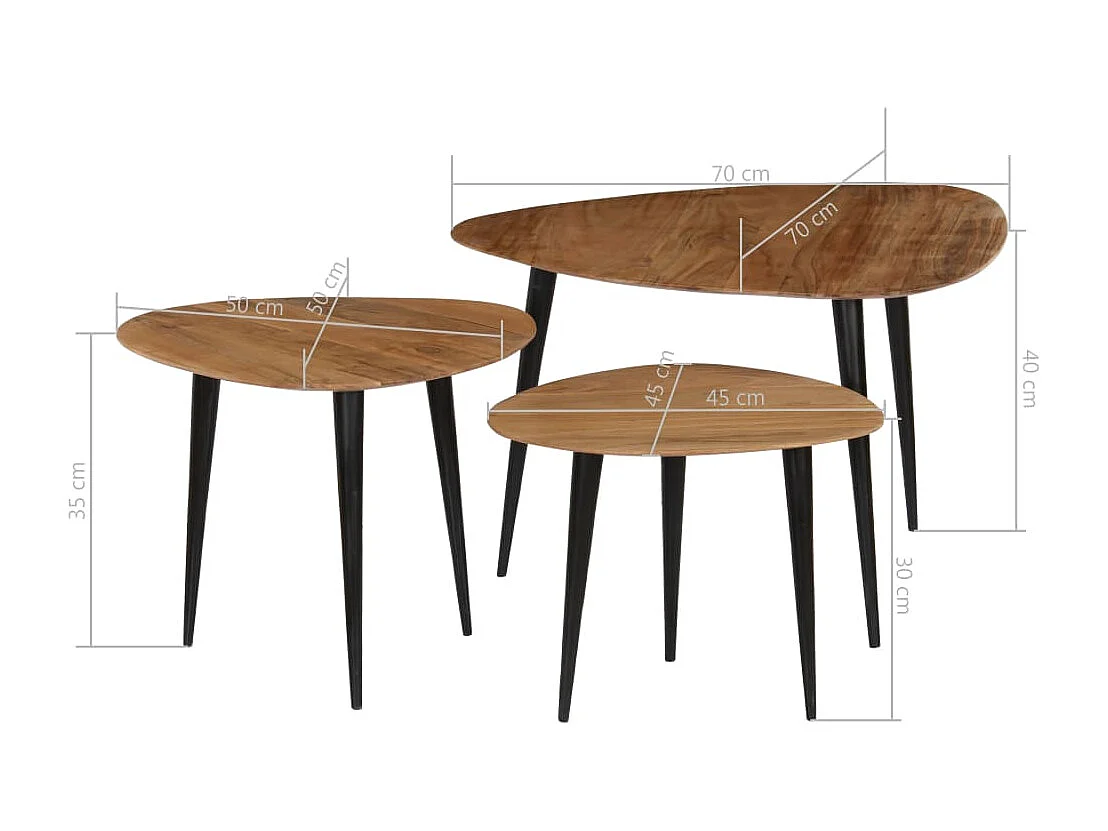 Tables basses 3 pcs Bois d'acacia massif