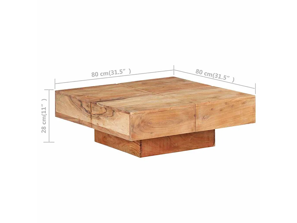 Tavolino da Salotto 80x80x28 cm in Legno Massello di Acacia