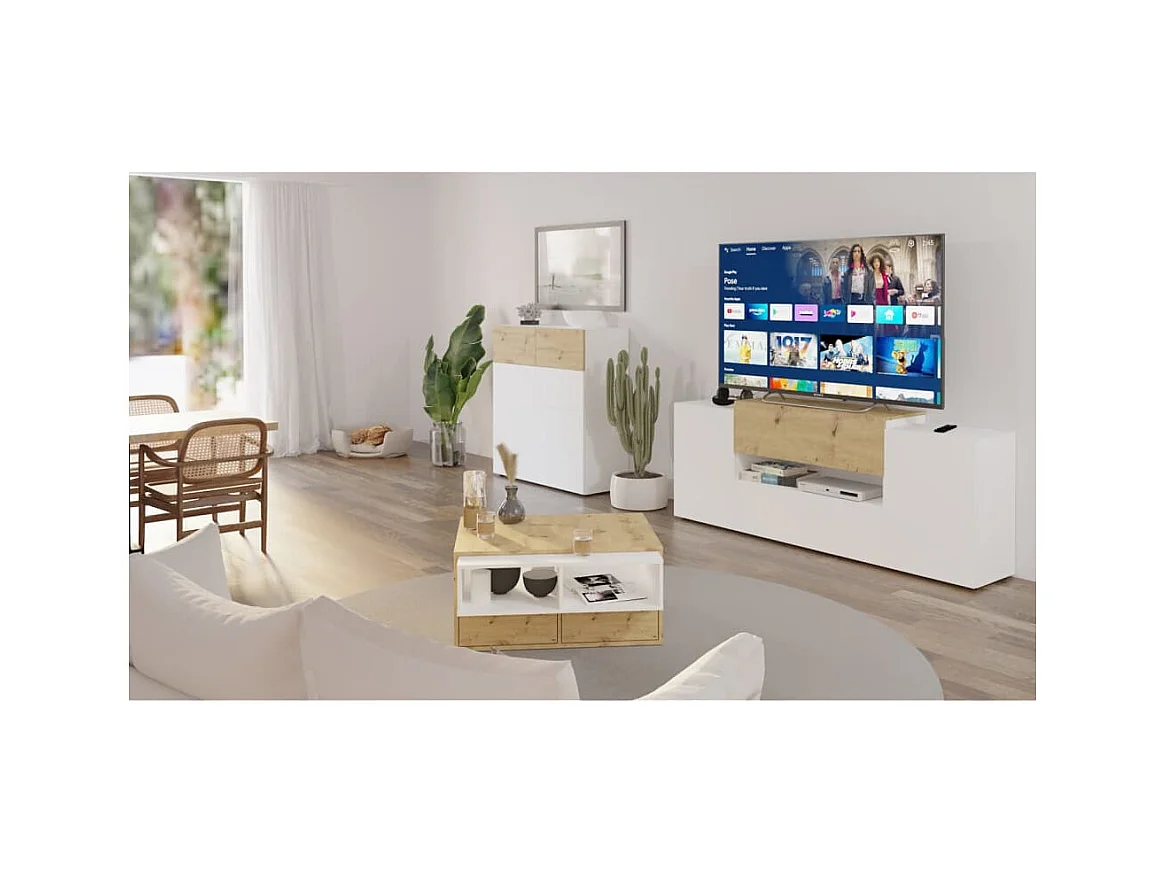 Salontafel 2 open vakken 91,8x71,5x45 cm wit en artisan eiken