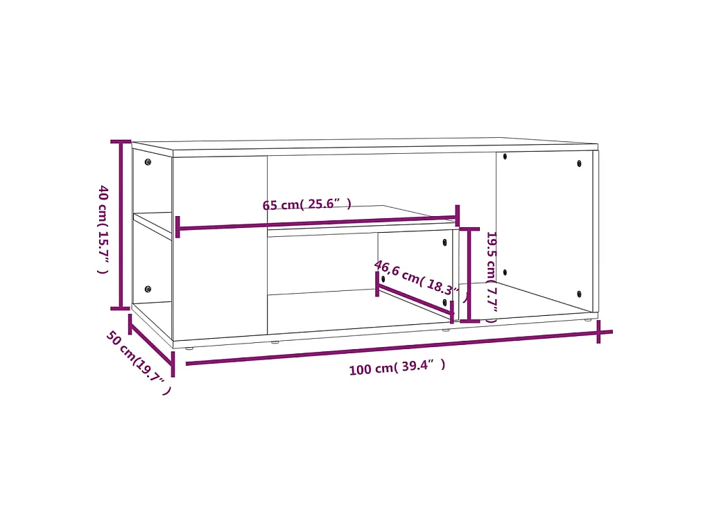 Salontafel 100x50x40 cm bewerkt hout gerookt eikenkleurig