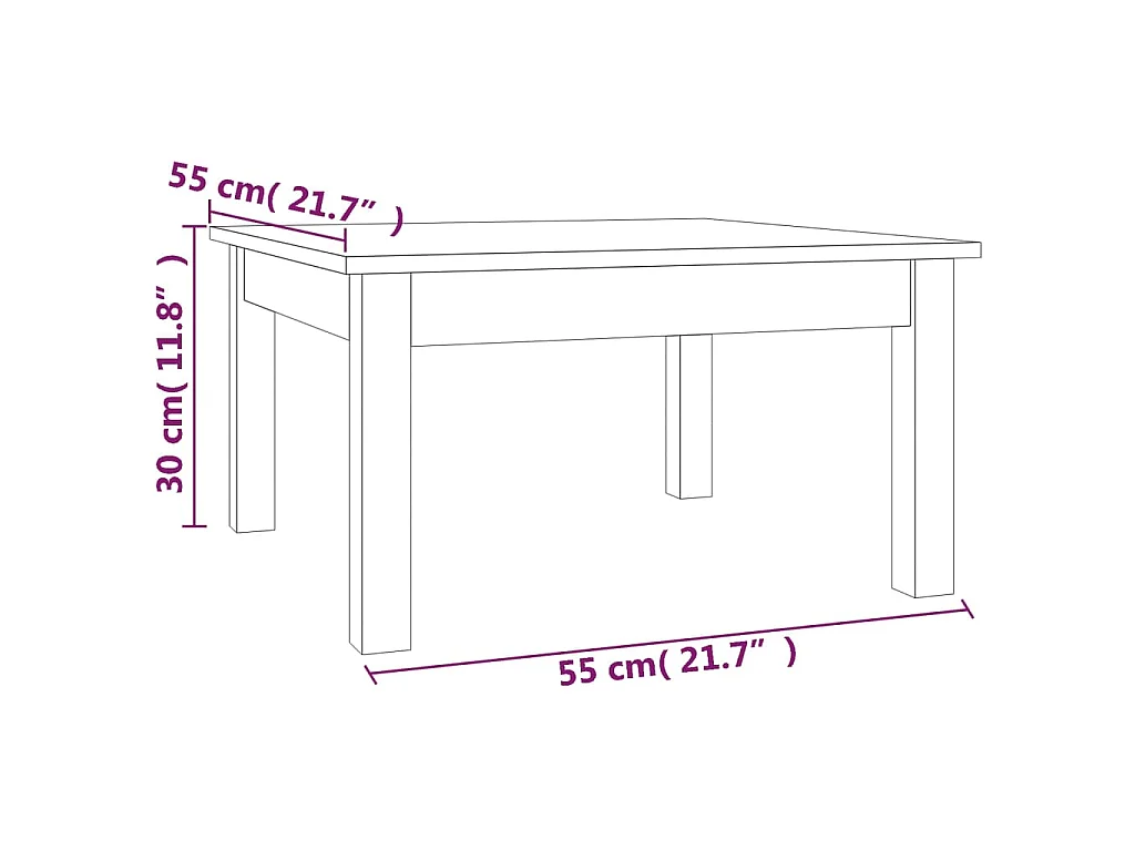 Mesa de centro de madera maciza de pino negro 55x55x30 cm