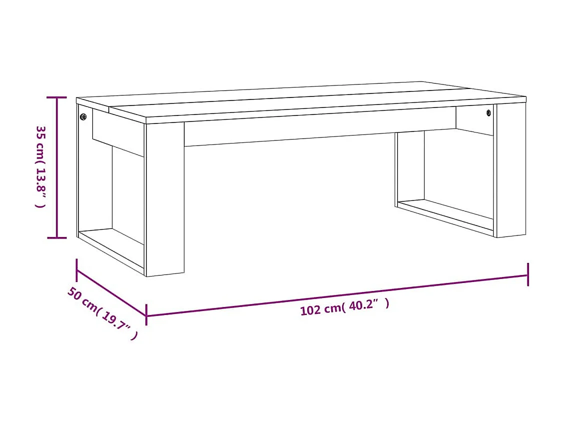 Salontafel 102x50x35 cm bewerkt hout gerookt eikenkleurig