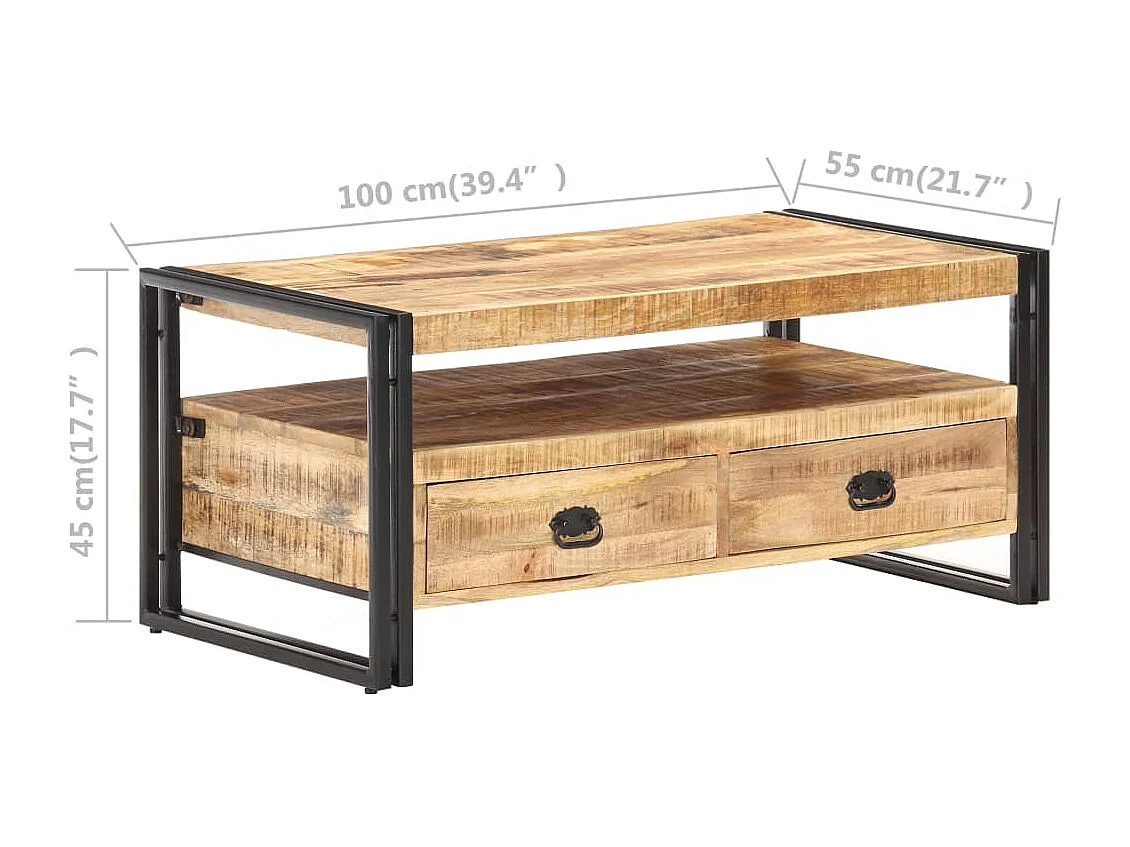 Table basse 100x55x45 cm Bois de manguier brut