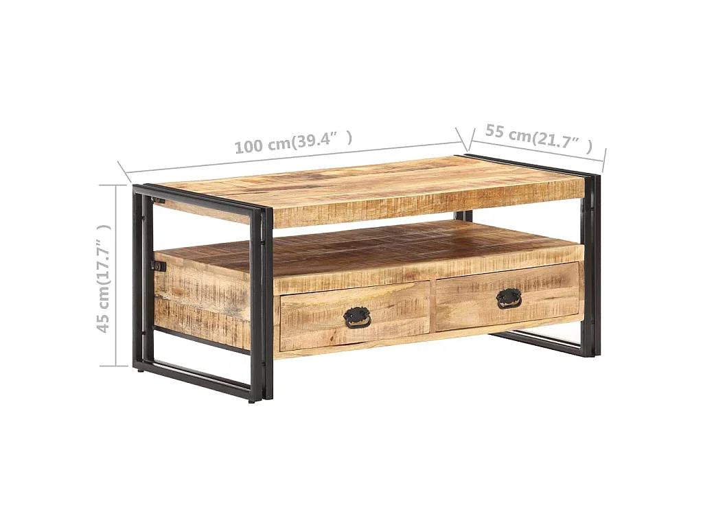 Tavolino da Salotto 100x55x45 cm in Legno di Mango Grezzo