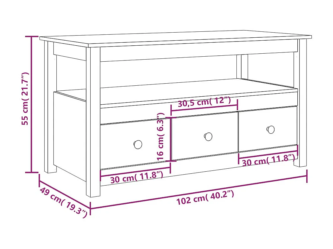 Table basse Blanc 102x49x55 cm Bois massif de pin