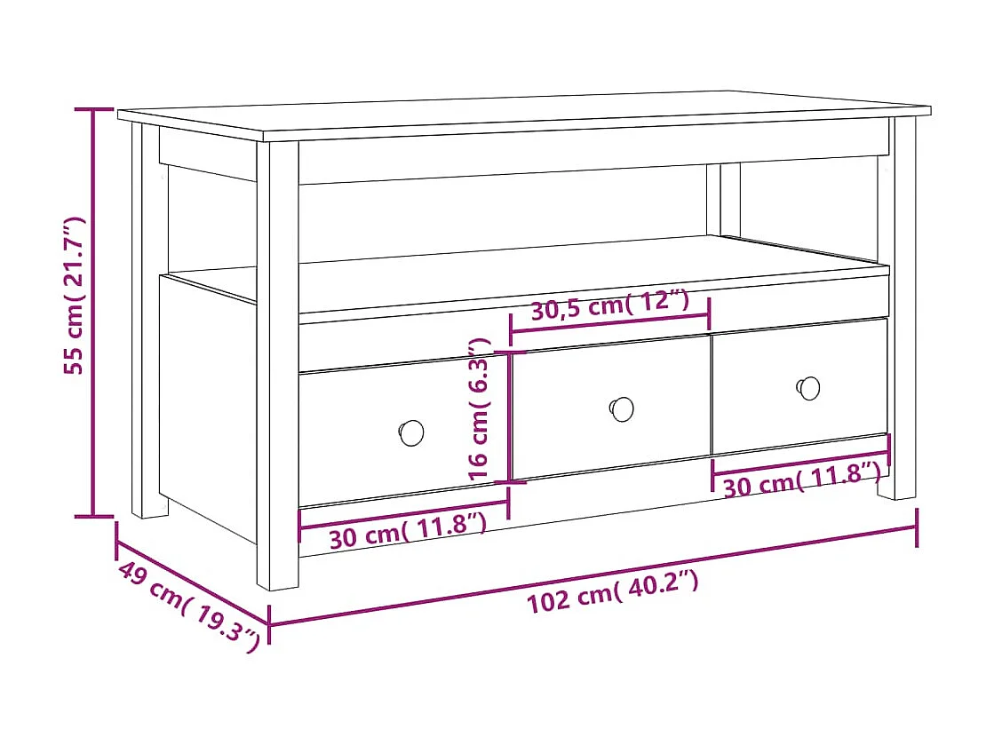 Table basse Blanc 102x49x55 cm Bois massif de pin