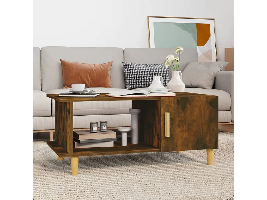 Table basse chêne fumé 90x50x40 cm bois d'ingénierie