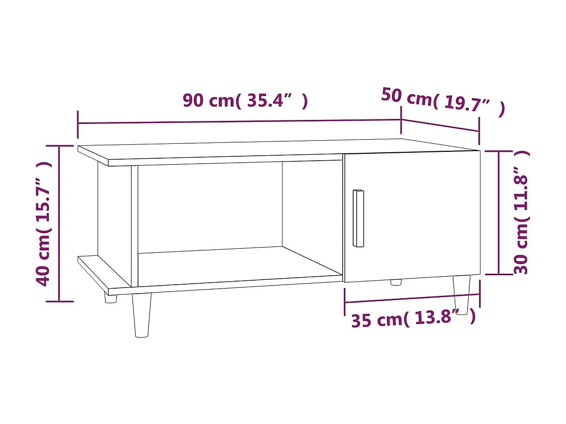 Table basse chêne fumé 90x50x40 cm bois d'ingénierie