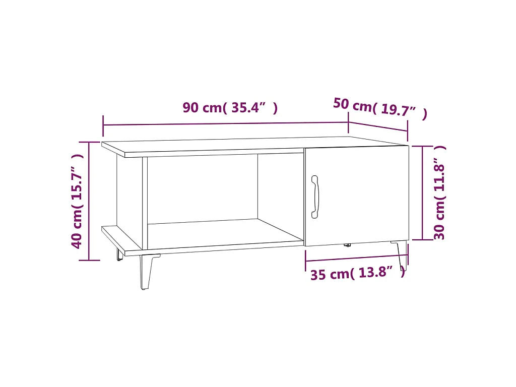 Mesa centro 90x50x40 cm derivados de madeira carvalho castanho