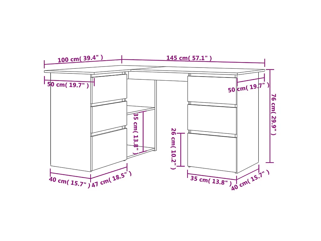 Bureau d'angle Chêne sonoma 145x100x76 cm Bois d'ingénierie
