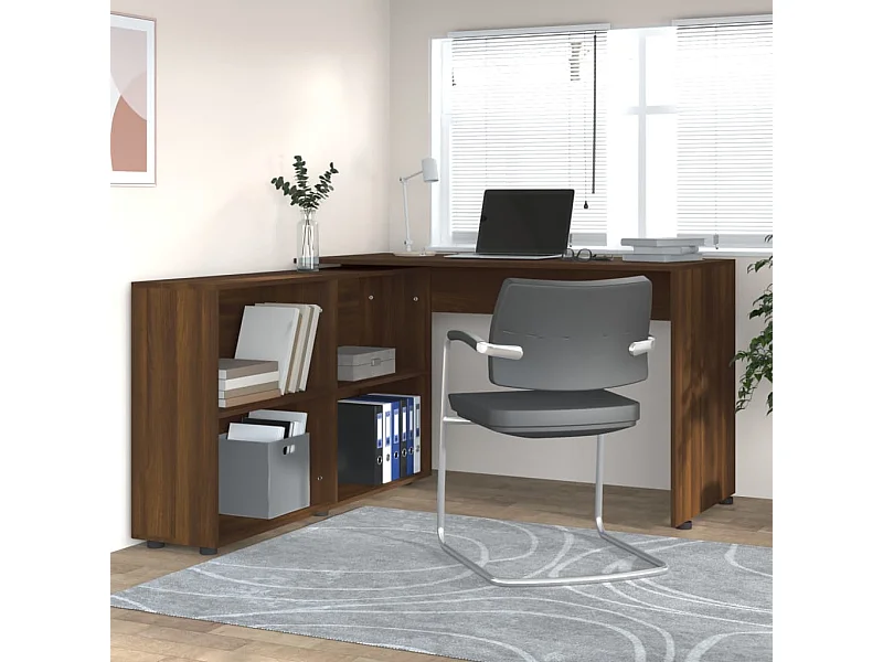 Scrivania ad Angolo Rovere Marrone in Legno Multistrato