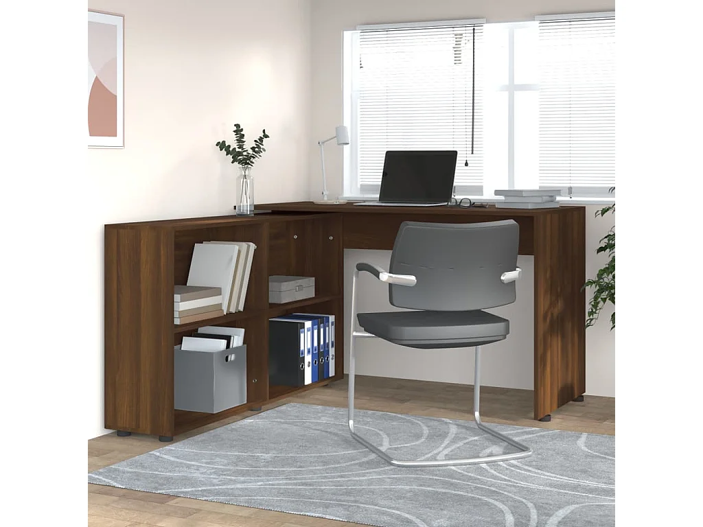 Scrivania ad Angolo Rovere Marrone in Legno Multistrato