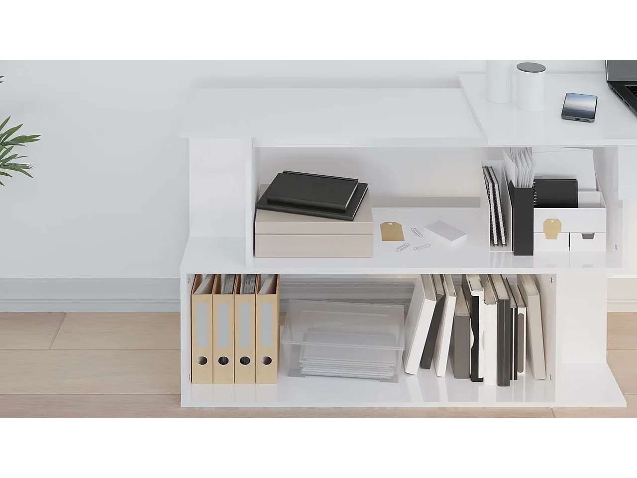 Bureau d'angle Blanc brillant 200x50x76 cm Bois d’ingénierie