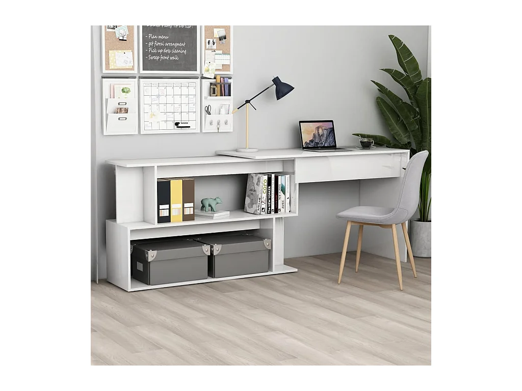 Hoekbureau 200x50x76 cm bewerkt hout hoogglans wit