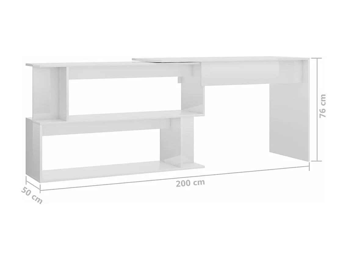 Hoekbureau 200x50x76 cm bewerkt hout hoogglans wit