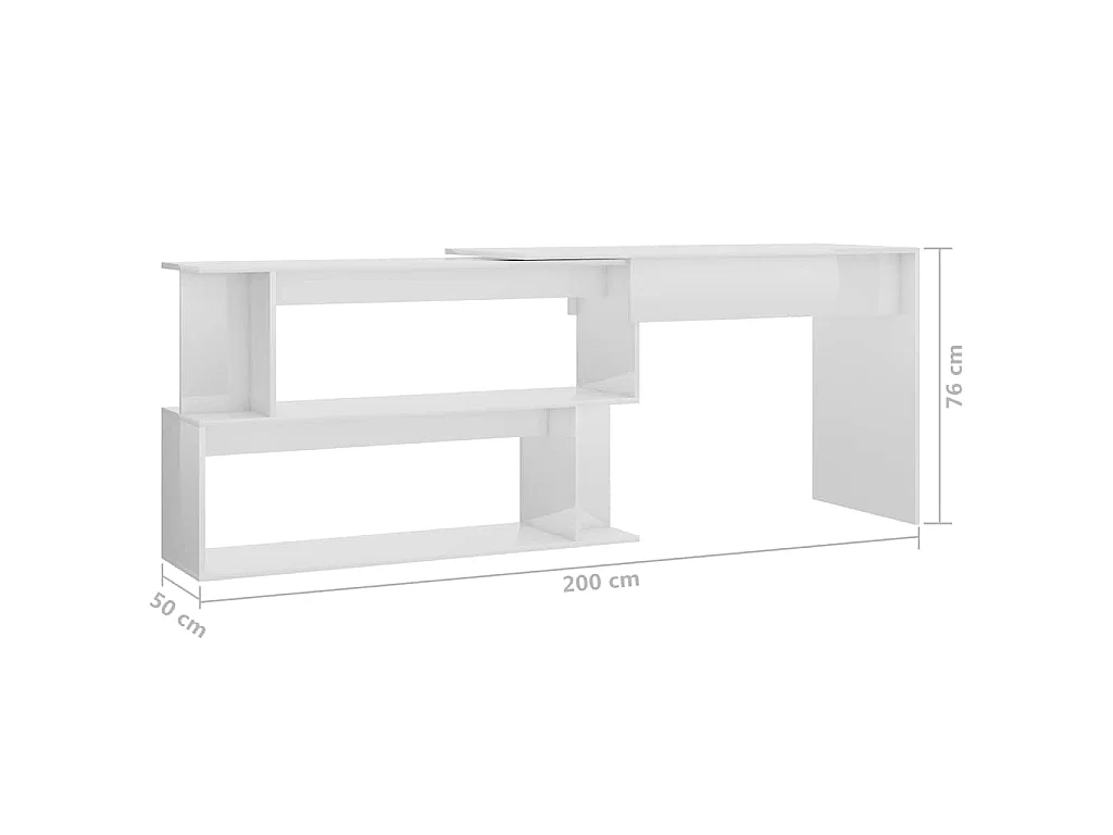 Eckschreibtisch Hochglanz-Weiß 200x50x76 cm Holzwerkstoff