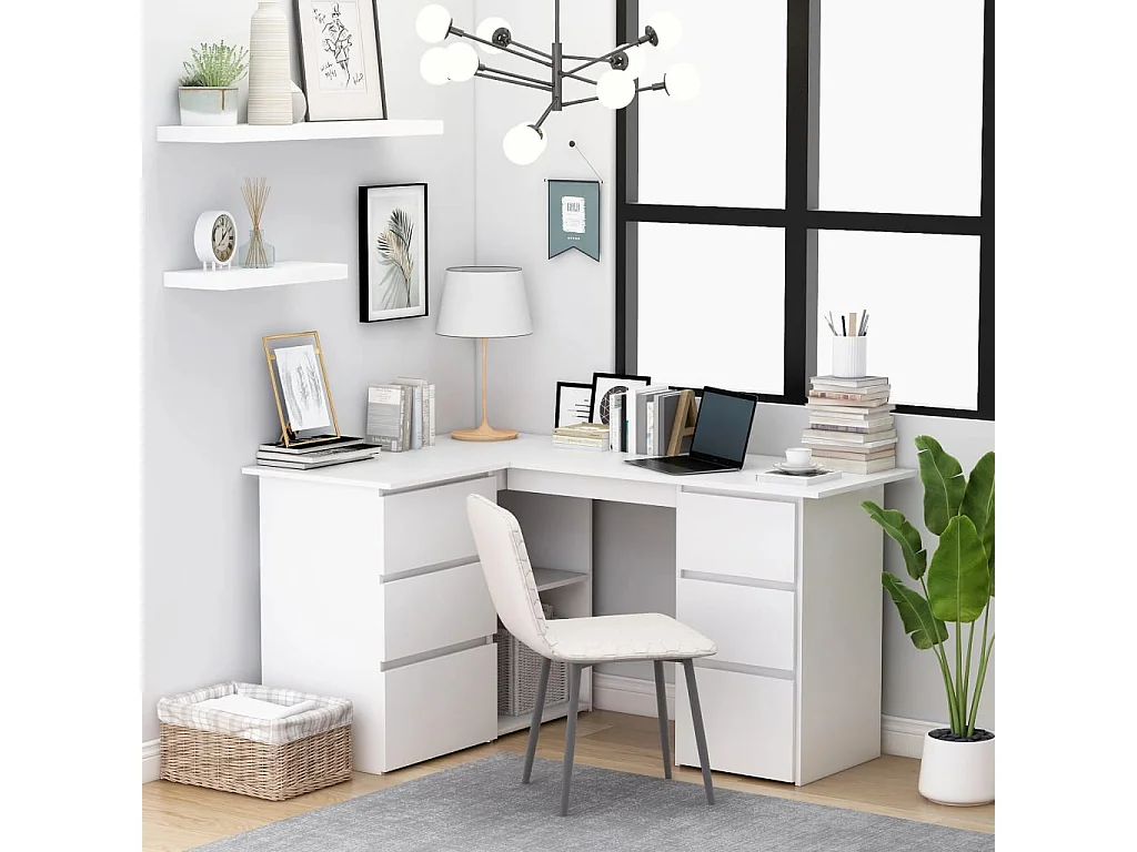 Bureau d'angle Blanc 145x100x76 cm Bois d'ingénierie