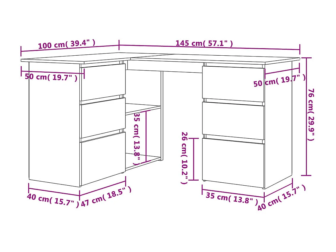 Bureau d'angle Blanc 145x100x76 cm Bois d'ingénierie