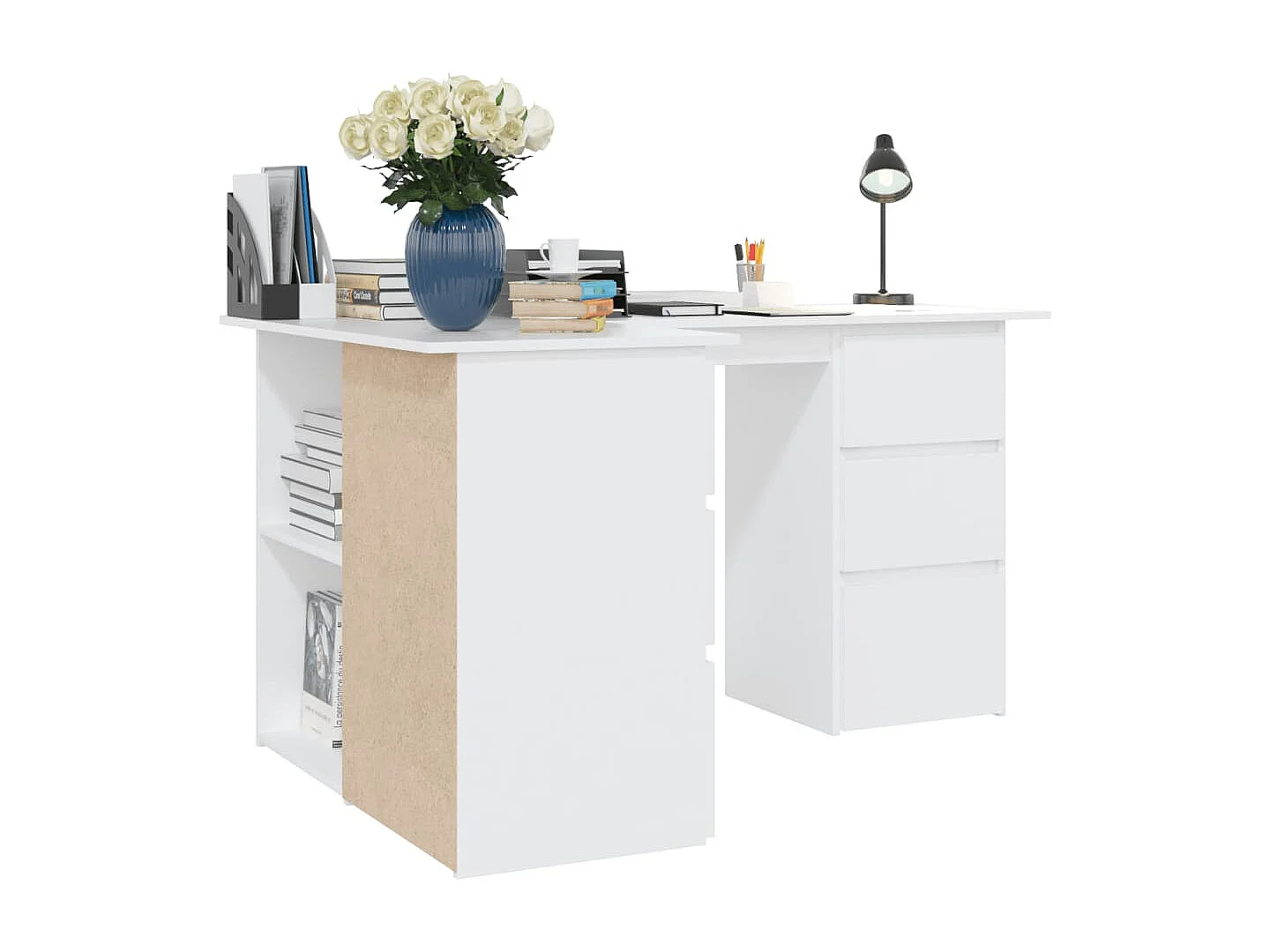 Bureau d'angle Blanc 145x100x76 cm Bois d'ingénierie