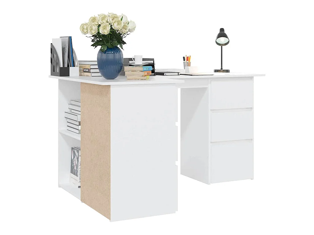Hoekbureau 145x100x76 cm bewerkt hout wit