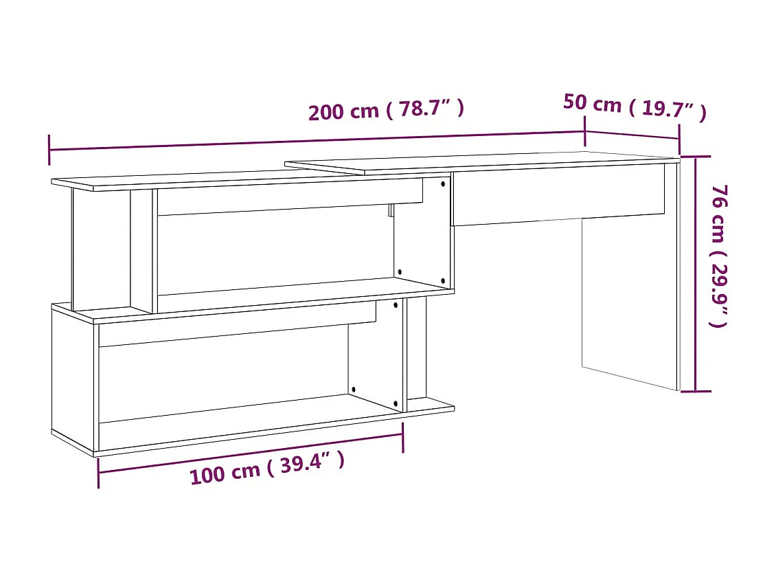 Bureau d'angle Sonoma gris 200x50x76 cm Bois d'ingénierie