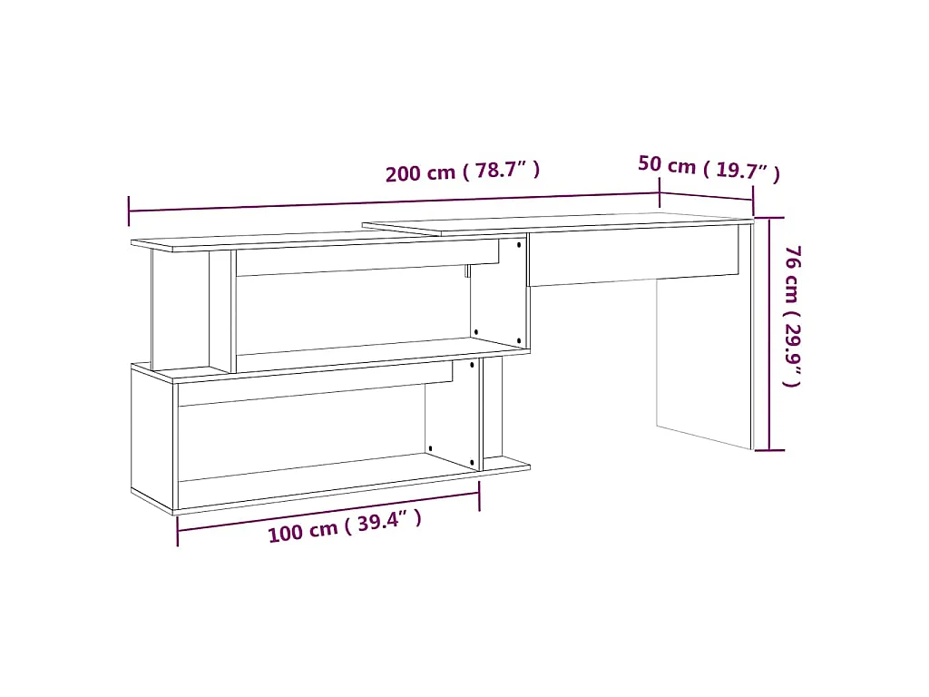 Hoekbureau 200x50x76 cm bewerkt hout grijs sonoma eiken