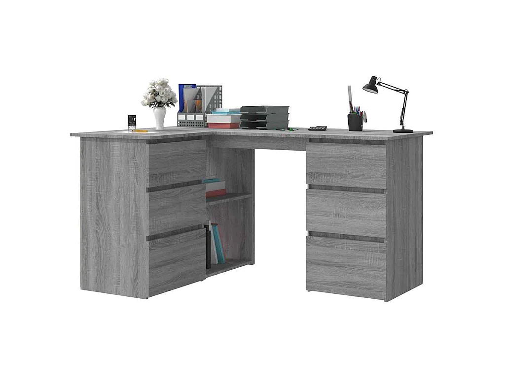 Hoekbureau 145x100x76 cm bewerkt hout grijs sonoma eikenkleurig