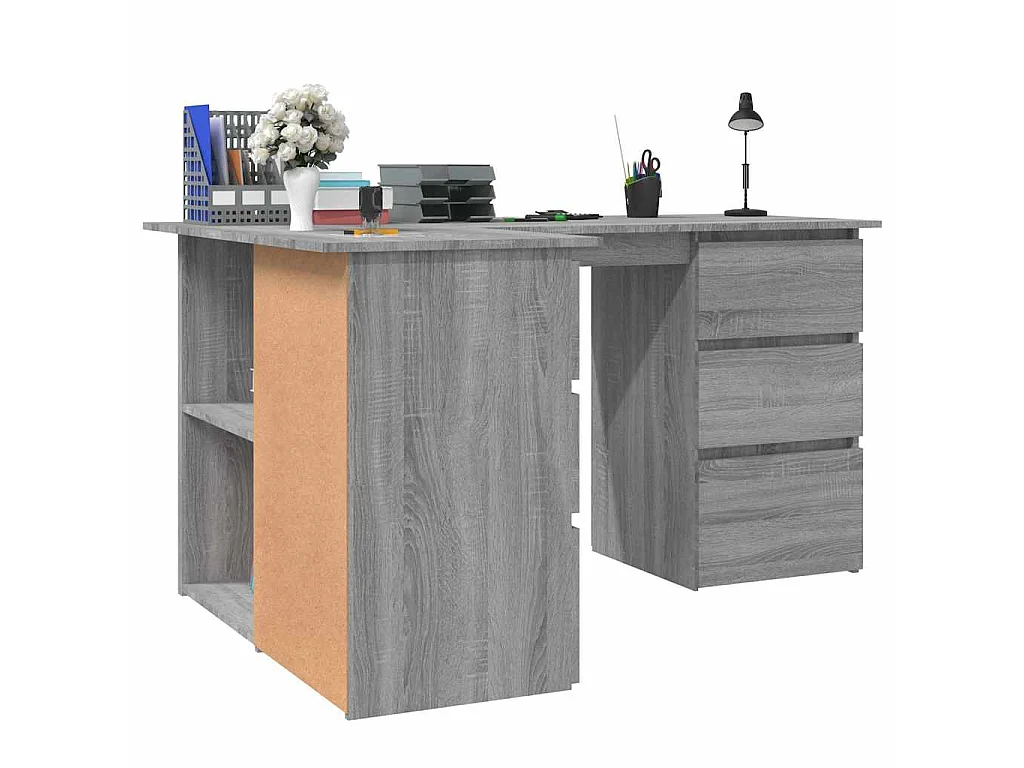 Hoekbureau 145x100x76 cm bewerkt hout grijs sonoma eikenkleurig