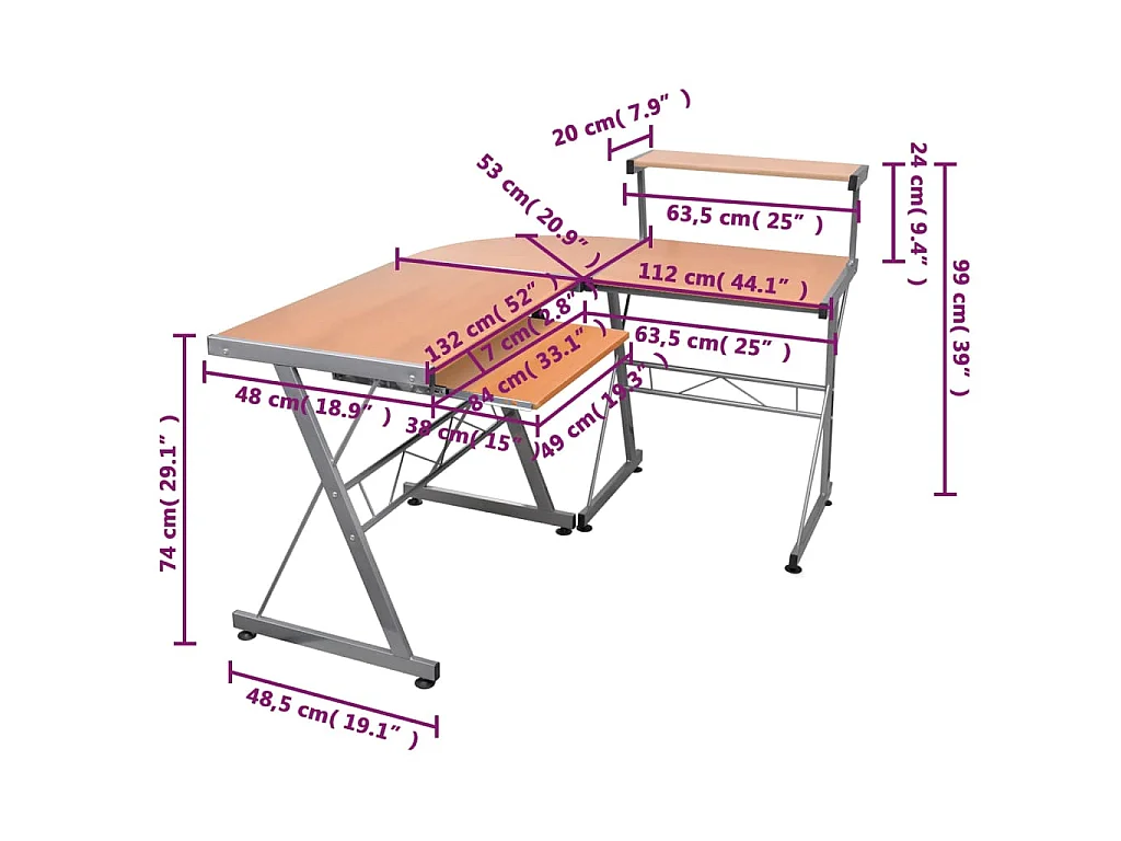 Bureau d'ordinateur d'angle Marron 132x112x99cm Bois ingénierie