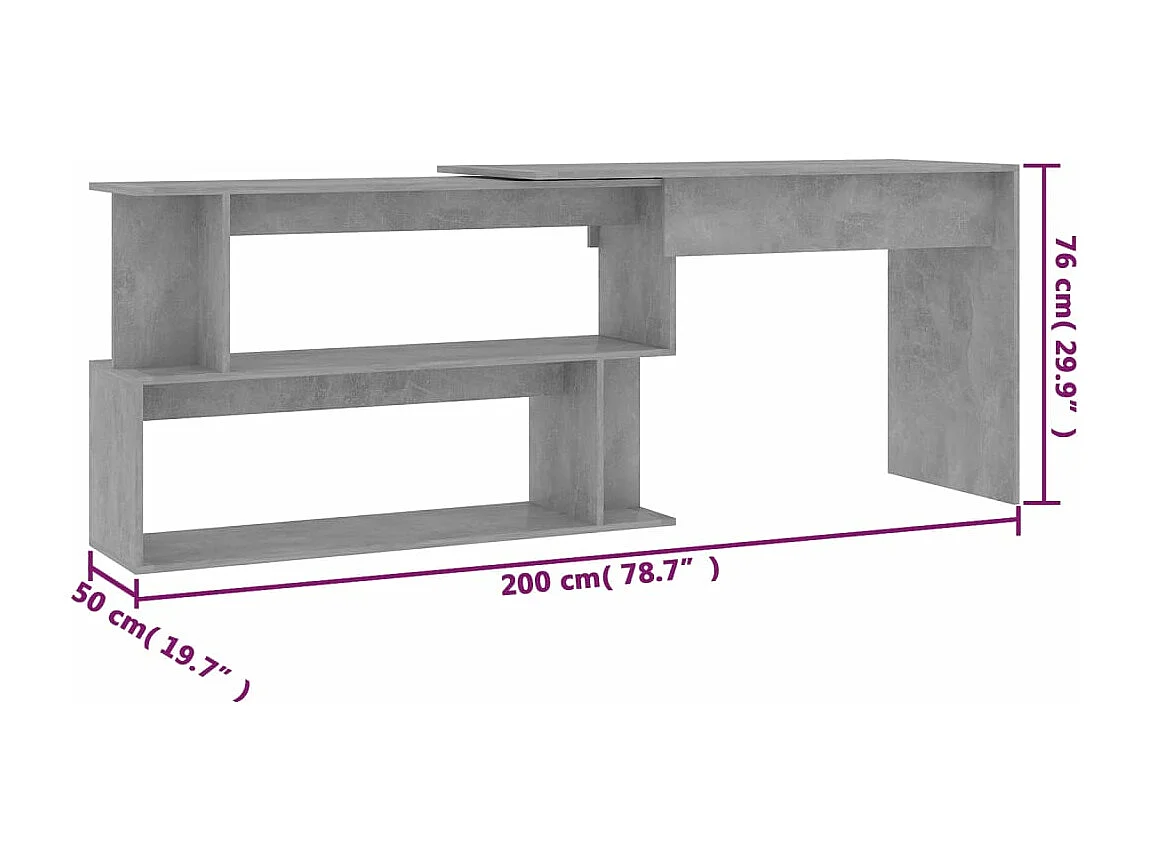 Bureau d'angle Gris béton 200x50x76 cm Bois d’ingénierie