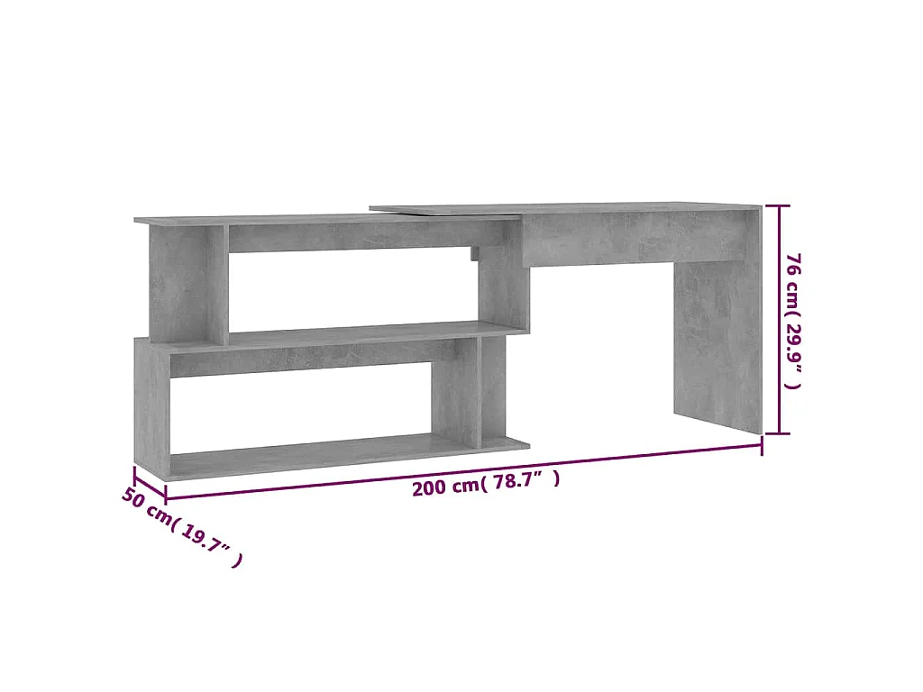 Bureau d'angle Gris béton 200x50x76 cm Bois d’ingénierie