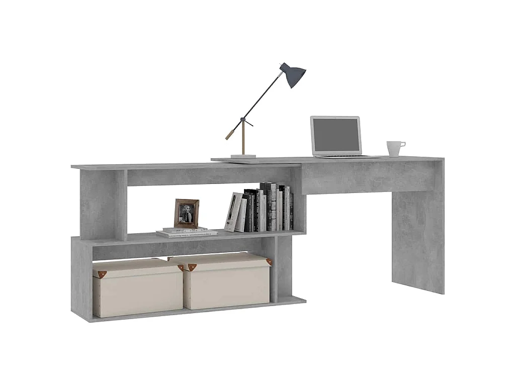 Bureau d'angle Gris béton 200x50x76 cm Bois d’ingénierie