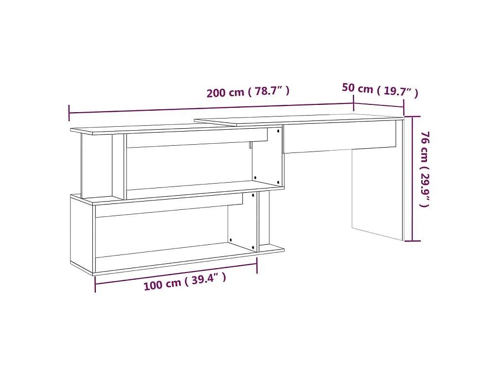 Bureau d'angle Chêne fumé 200x50x76 cm Bois d'ingénierie