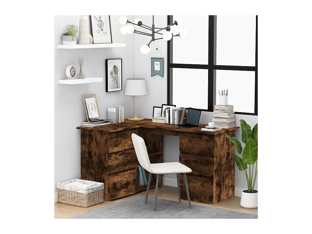 Bureau d'angle Chêne fumé 145x100x76 cm Bois d'ingénierie