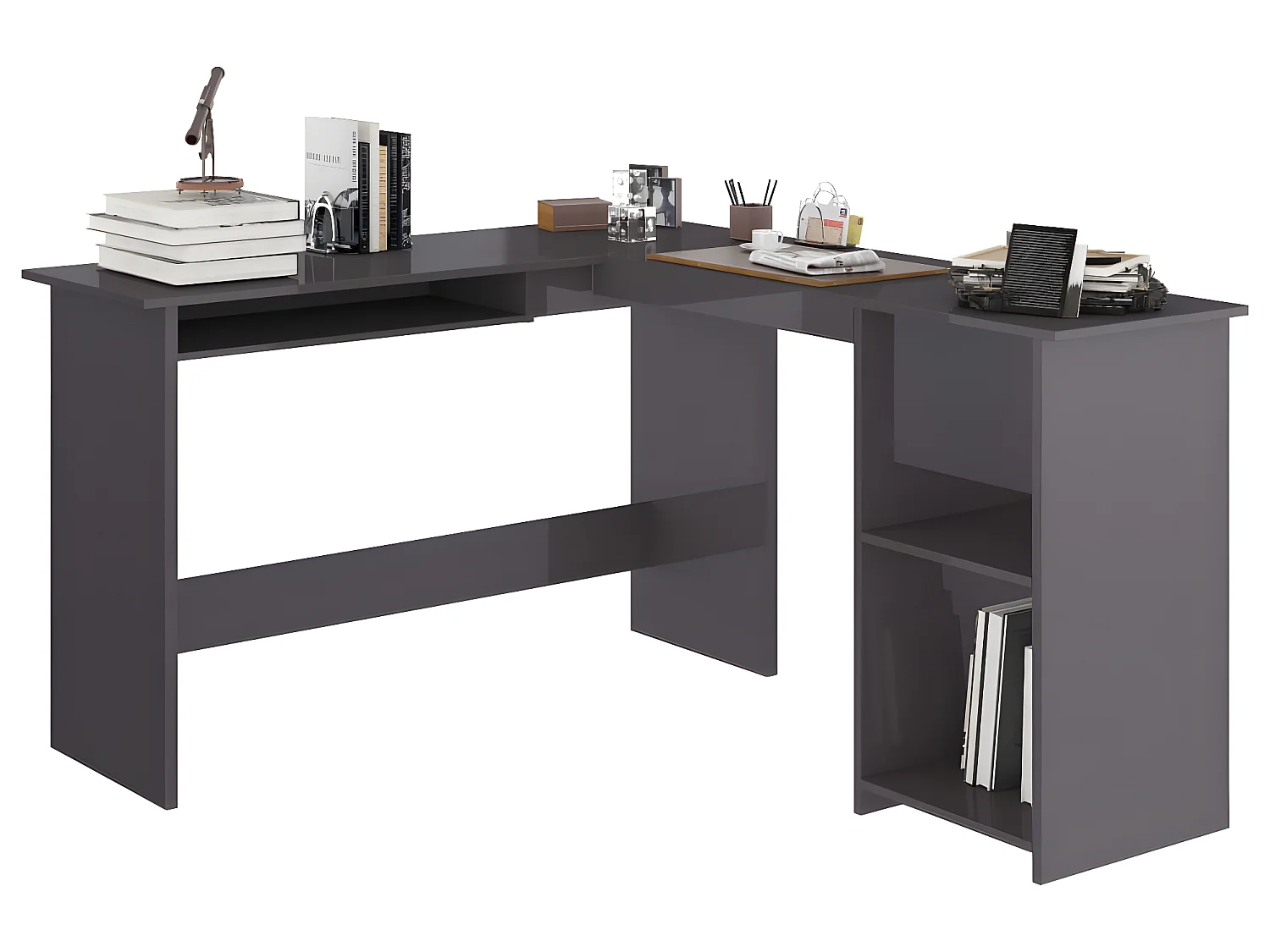 Eckschreibtisch in L-Form Hochglanz-Grau 120×140×75 cm
