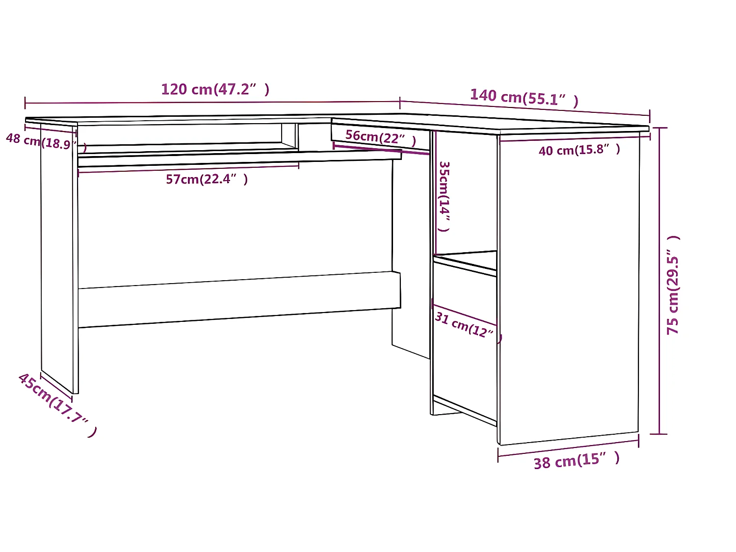 Eckschreibtisch in L-Form Hochglanz-Grau 120×140×75 cm
