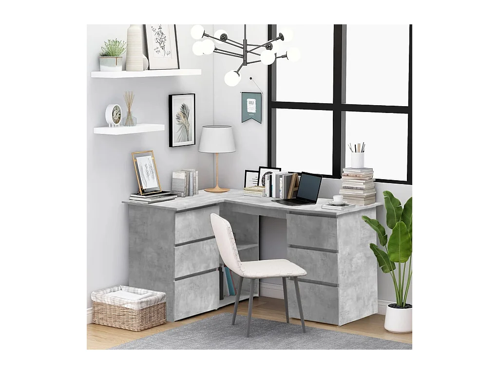 Bureau d'angle Gris béton 145x100x76 cm Bois d'ingénierie