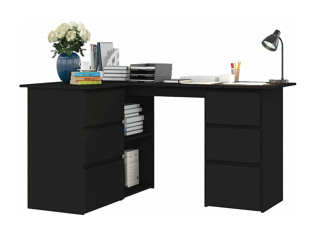 Scrivania ad Angolo Nera 145x100x76 cm in Legno Multistrato