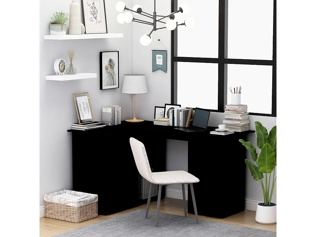Scrivania ad Angolo Nera 145x100x76 cm in Legno Multistrato