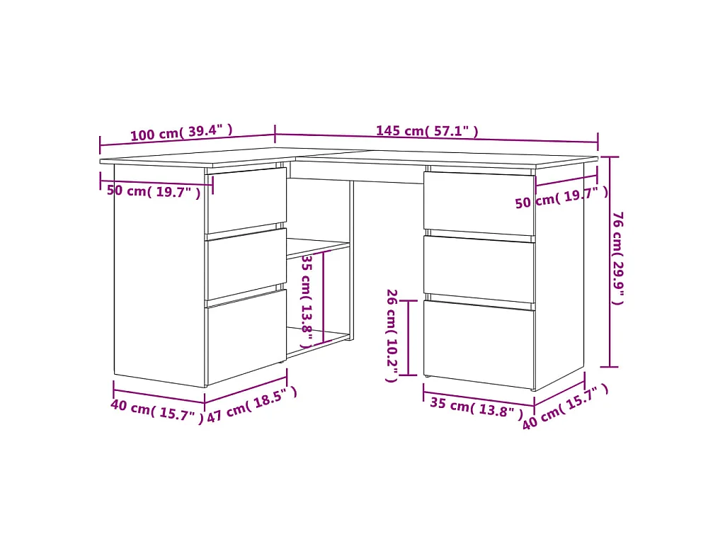 Scrivania ad Angolo Nera 145x100x76 cm in Legno Multistrato