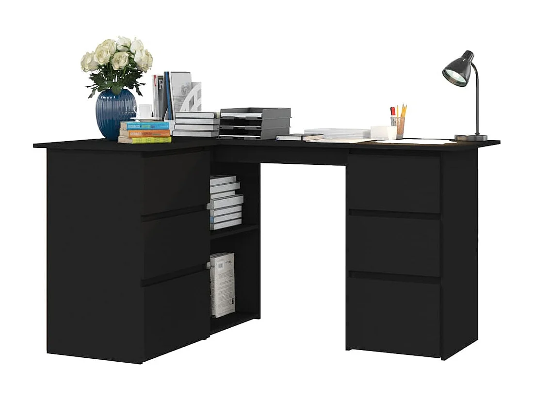 Scrivania ad Angolo Nera 145x100x76 cm in Legno Multistrato