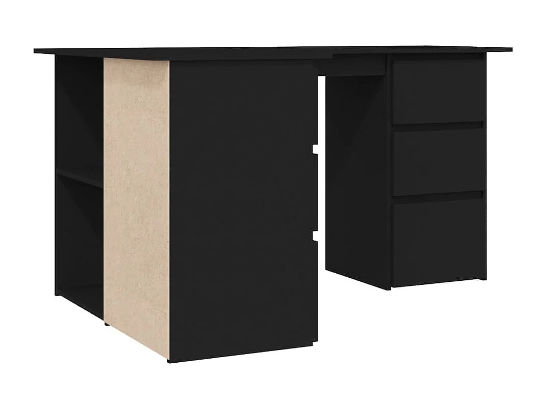 Scrivania ad Angolo Nera 145x100x76 cm in Legno Multistrato