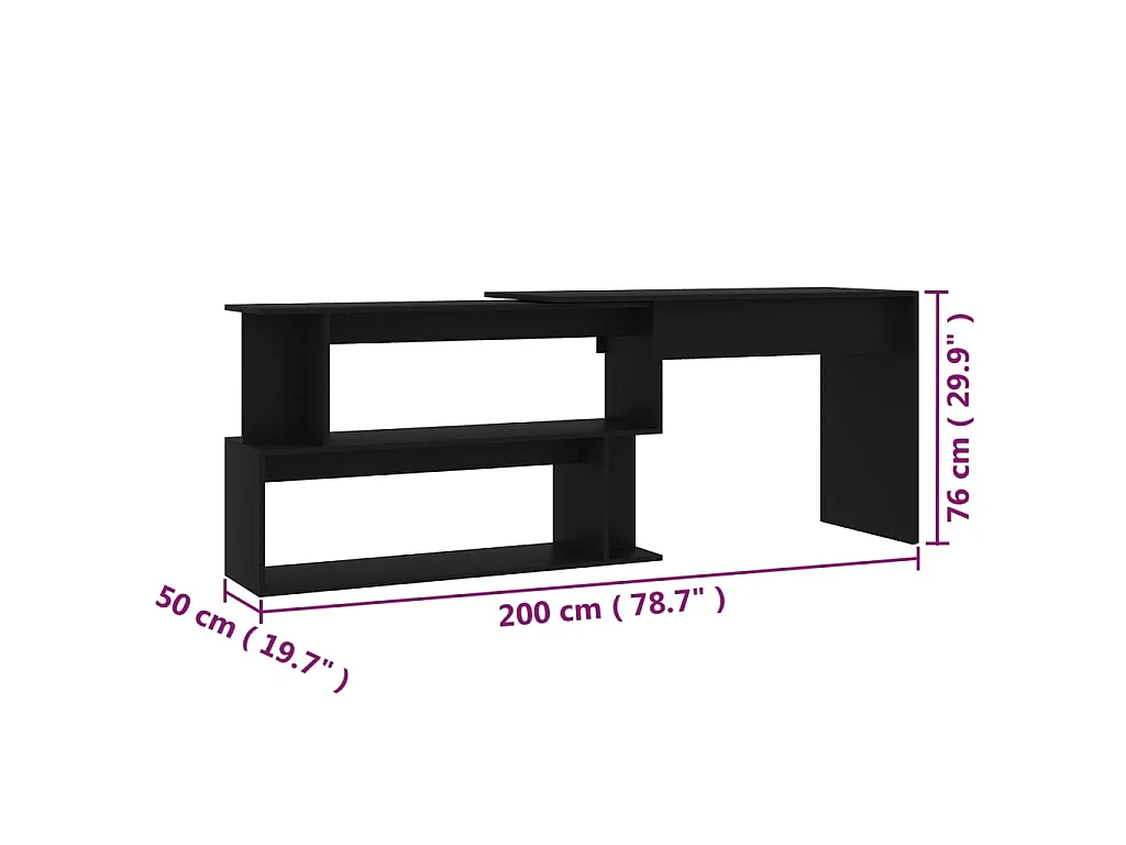 Hoekbureau 200x50x76 cm bewerkt hout zwart
