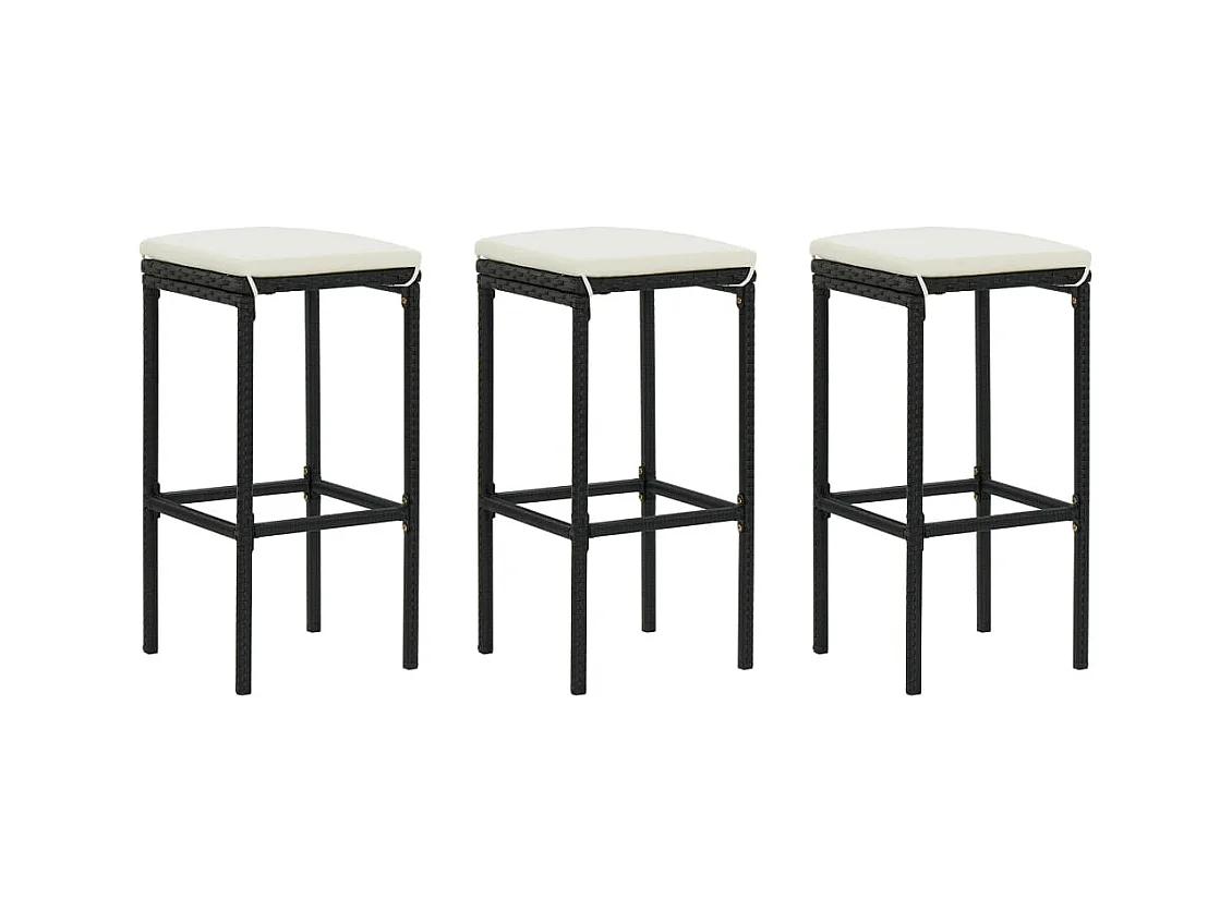 Tabourets de bar avec coussins lot de 3 noir résine tressée