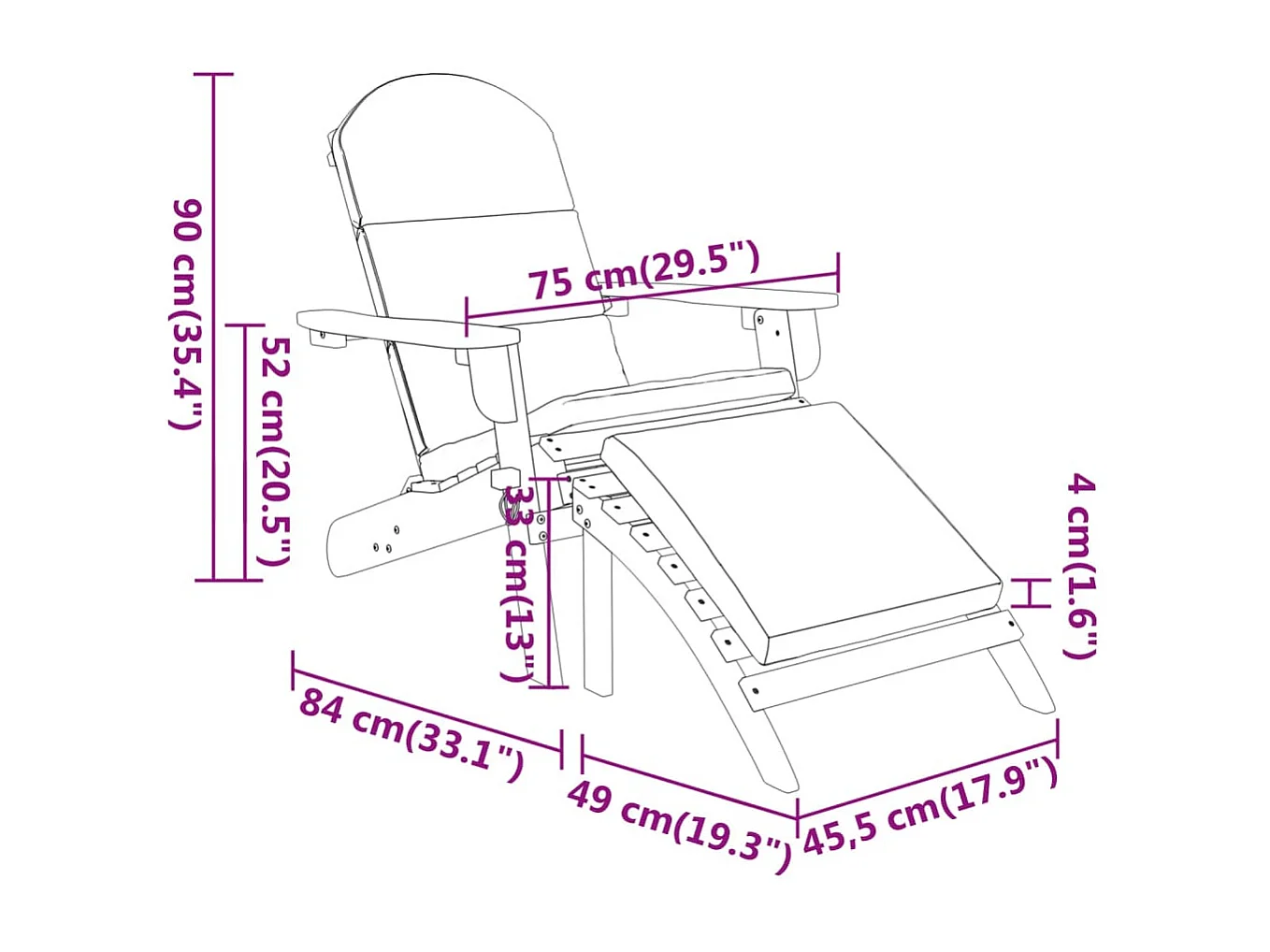 Ensemble de salon de jardin Adirondack 3 pcs bois acacia solide